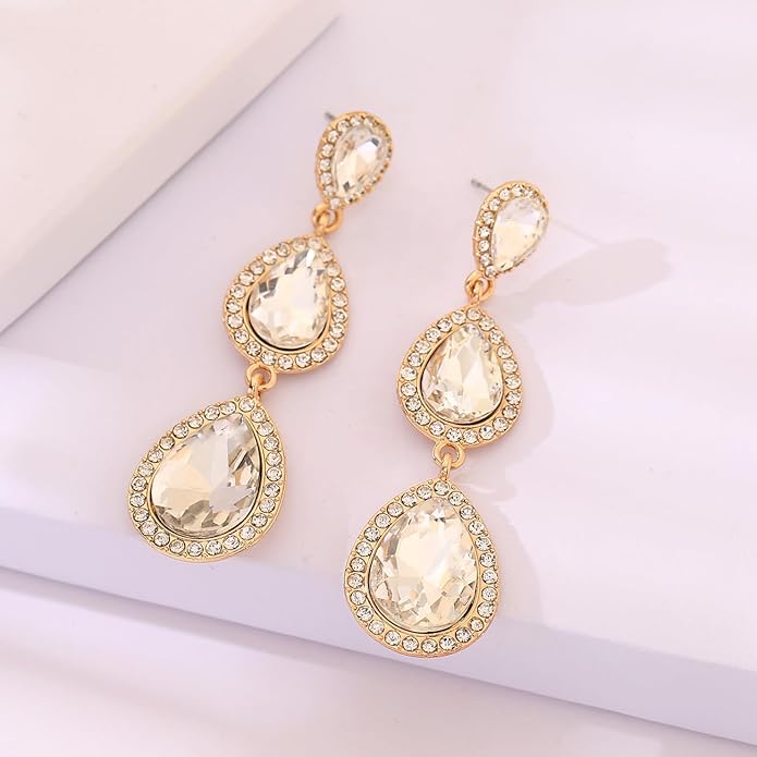 Vintage Rhinestone Teardrop Dangle Earrings Long Dangling Drop Earrings Crystal Chandelier Earrings for Women Wedding Bridal Prom