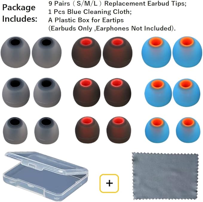 Earbuds Replacement Tips Silicone Earbud Tips Ear Bud Replacement Pieces Ear Gels Fit for Inner Hole from 3.8mm - 5.1mm Earphones 9 Pairs S/M/L