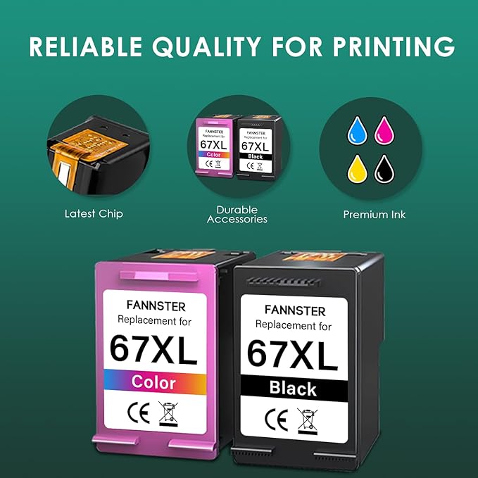 67XL Ink Cartridges Black Color Combo Pack Replacement for Ink 67 67XL 67XXL DeskJet 2755e 2755 2700e 2700 2734e 4155e Envy 6055e 6400 6000 Envy Pro 6458 Printer(1 Black and 1 Color)