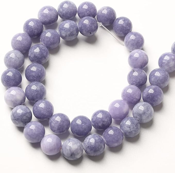 10mm 32pcs Natural Purple Angelite Stone Beads Lavender Gemstone Round Loose Beads for Jewelry Making DIY Bracelet Necklace Earrings 32" 2 Strands