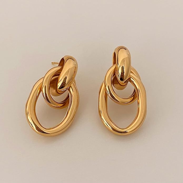 Gold Earrings for women Trendy - 14K Gold Plated Chunky Drop Dangle Knots Statement Earrings Hypoallergenic Lightweight Gold Jewelry Gifts