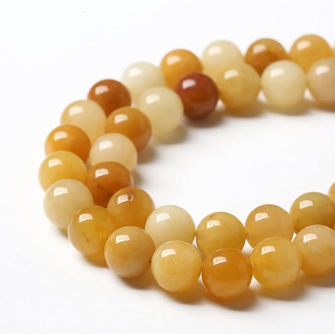 72PCS 10mm 45pcs Natural Yellow Aventurine Jade Beads Round Loose Beads Energy Crystal Healing Power Gemstone for Jewelry Making DIY Bracelet 32" 2 Strands