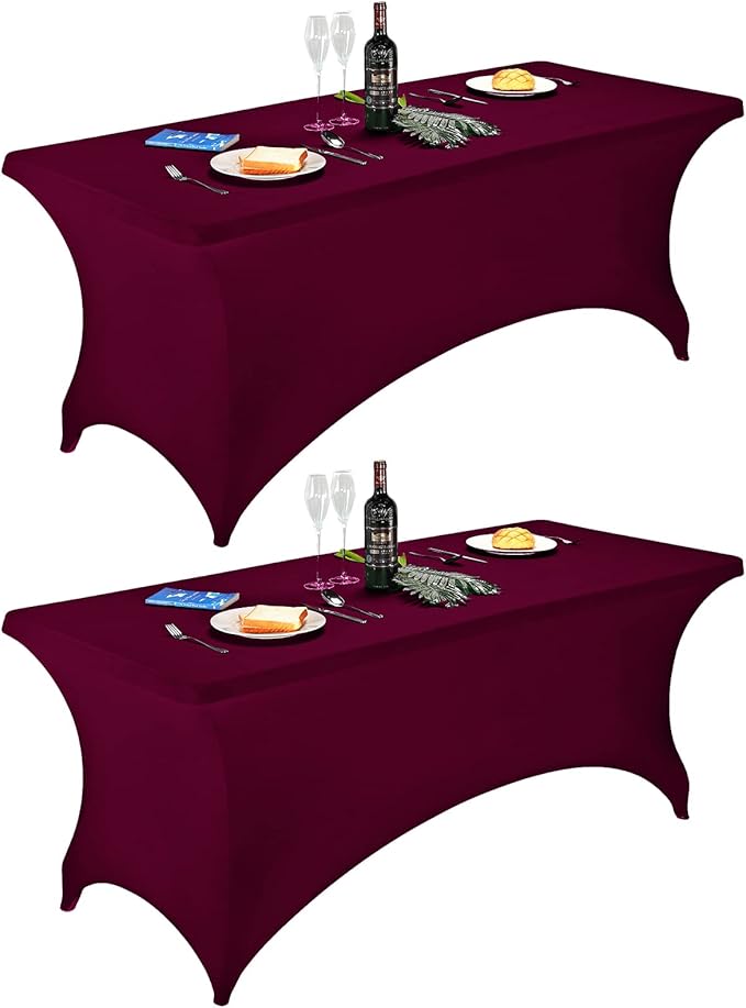 FORLIFE 2Pack Spandex Table Covers，Fitted Tablecloth for Rectangular Tables, Stretch Patio Table Covers, Universal Spandex Table Cover for Wedding, Banquet, Party (6ft, Burgundy)