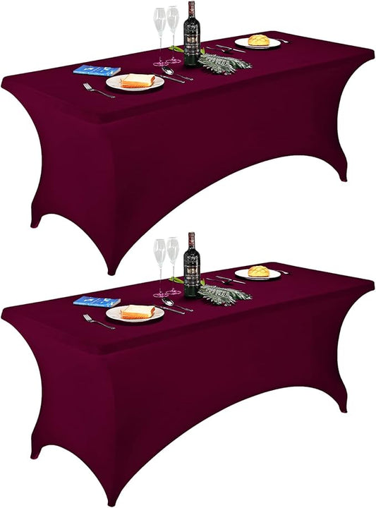 FORLIFE 2Pack Spandex Table Covers，Fitted Tablecloth for Rectangular Tables, Stretch Patio Table Covers, Universal Spandex Table Cover for Wedding, Banquet, Party (6ft, Burgundy)