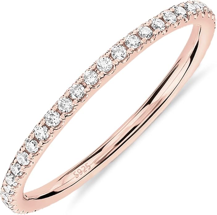 PAVOI 14K Gold Plated Solid 925 Sterling Silver CZ Simulated Diamond Stackable Ring Eternity Bands for Women