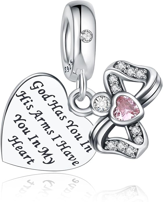 925 Sterling Silver Charms Fit Pandora Charms Bracelet God Has You In His Arms I Have You In My Heart Fit Wife Daughter Mother's Day Christmas Birthday Gift