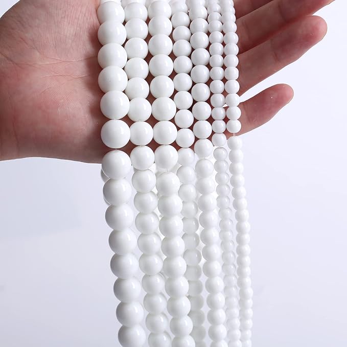120PCS 6mm Natural White Porcelain Agates Stone Round Beads for Jewelry Making Spacer Loose Spacers Beads DIY Bracelets 32" 2 Strand