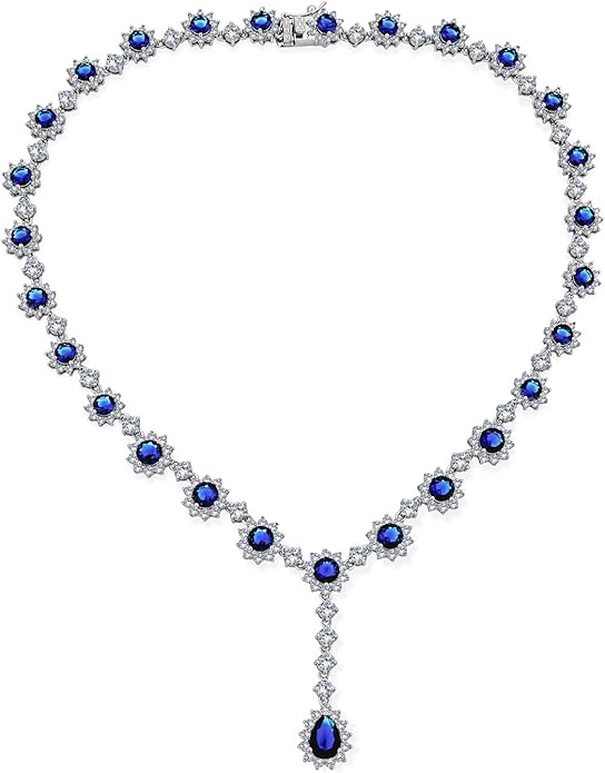 Elegant Vintage Estate-Inspired Bridal Jewelry Set - 5 CTW Oval Crown Halo Statement Necklace & Chandelier Earrings with AAA Cubic Zirconia CZ Simulated Gemstones, Silver Plated, for Women