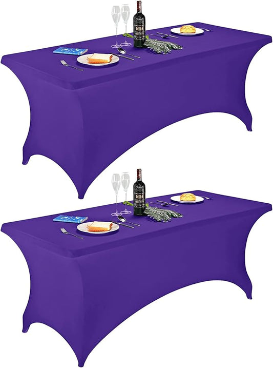 FORLIFE 2Pack Spandex Table Covers，Fitted Tablecloth for Rectangular Tables, Stretch Patio Table Covers, Universal Spandex Table Cover for Wedding, Banquet, Party (6ft, Purple)