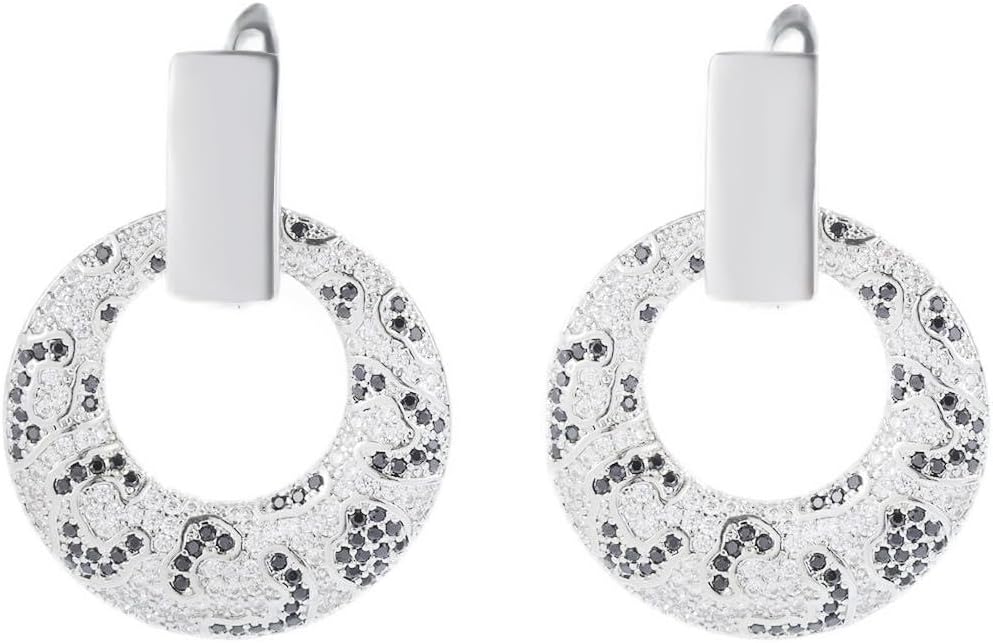 Rose Gold Hoop Earrings for Women, 925 Silver-Plated Thickened Hypoallergenic Earrings, CZ Black Gemstone-Inlaid Earrings - Women's Fashion Jewelry