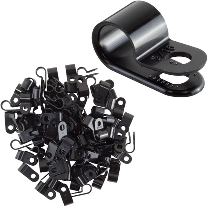 GTSE Black Nylon Plastic Cable Clamps, 5/16" Screw Mounts for Cable, Rope, Tube Management, 100 Pack
