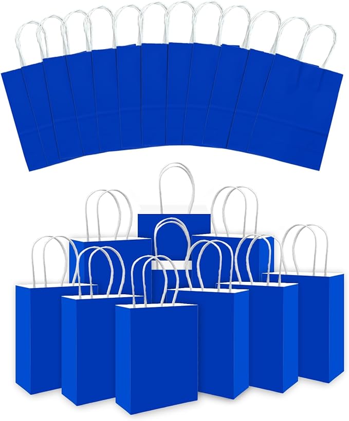 qiqee 30PCS Medium Gift Bag with Handles Bulk 11"x5"x8" Gift Bags Diamond Blue Bags Multiple Uses (Medium Size)