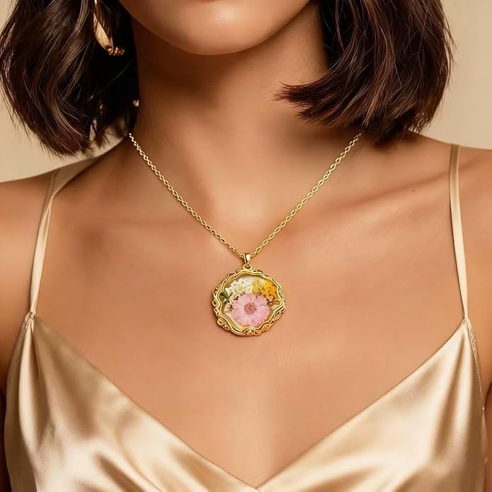 Birth Flower Necklace,1-12 Birth Month Flower Handmade Pendant Necklaces for Women Personalized Custom Floral Jewelry,Boho jewelry,Birthday Gift for Women Girls Best Friend