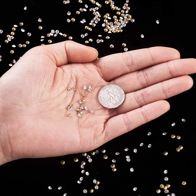 Fashewelry 3mm Pointed Back Clear Glass Rhinestone 1440pcs Mini Crystal Diamante Gems Gold Plated for Nail Art Craft Replacing Jewelry