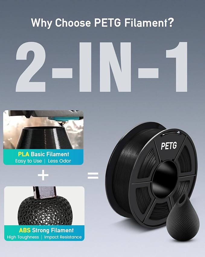 SUNLU PETG Filament 1.75mm Bundle, Less Stringing and Good Layer Adhesion 3D Printer Filament, Individually Vacuum Packed, 2kg in Total, 1kg per Spool, PETG 2 Pack, Black+White