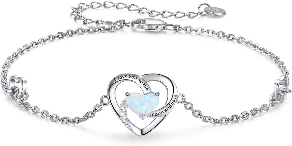 Cuoka I Love You to The Moon and Back Bracelet 925 Sterling Silver Heart Adjustable Bracelet Jewelry for Women with Gifts Box
