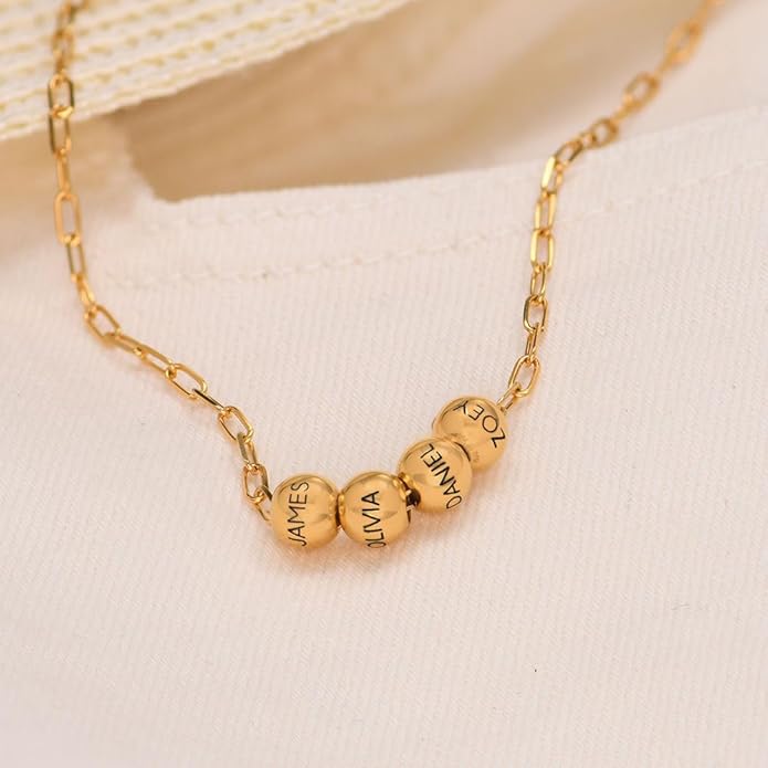 MyNameNecklace Personalized The Balance Charm Necklace with Custom Engraved Beads - Cable/Link Chain - Dainty Gift for Mom, Her - Jewelry for Christmas