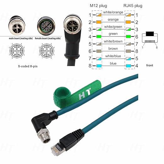 M12 8 Pin X-Coding Right Angle to RJ45 Ethernet Cable for Cognex in-Sight 2800 3800 2000 9000 8000, 7000 Gen2 Vision Camera Sensor Switch PC CAT-7e 2m