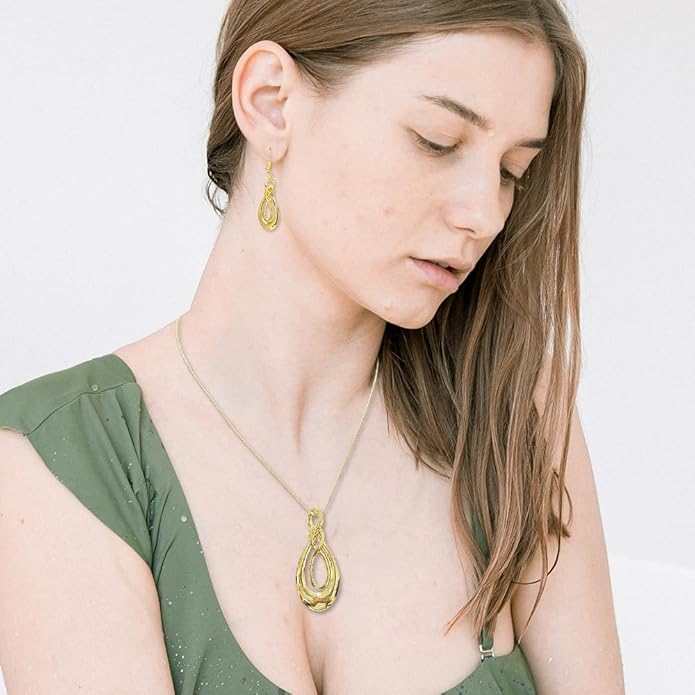 Madison Tyler Gold Plated Jewelry Set for Women | Silver Teardrop Pendant Necklace Trendy | Long Necklace with Snake Chain | Fashion Dangle Earring Set