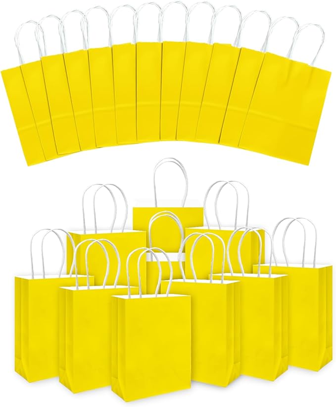 qiqee 30PCS Medium Gift Bag with Handles Bulk 11"x5"x8" Gift Bags Bright Yellow Bags Multiple Uses (Medium Size)