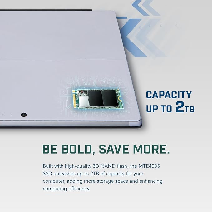 Transcend 2TB MTE400S M.2 2242 PCIe Gen3x4 SSD, Compatible with Ultra-Thin Laptops, Dram-Less Low Power, Up to 2000MB/s, TLC - TS2TMTE400S