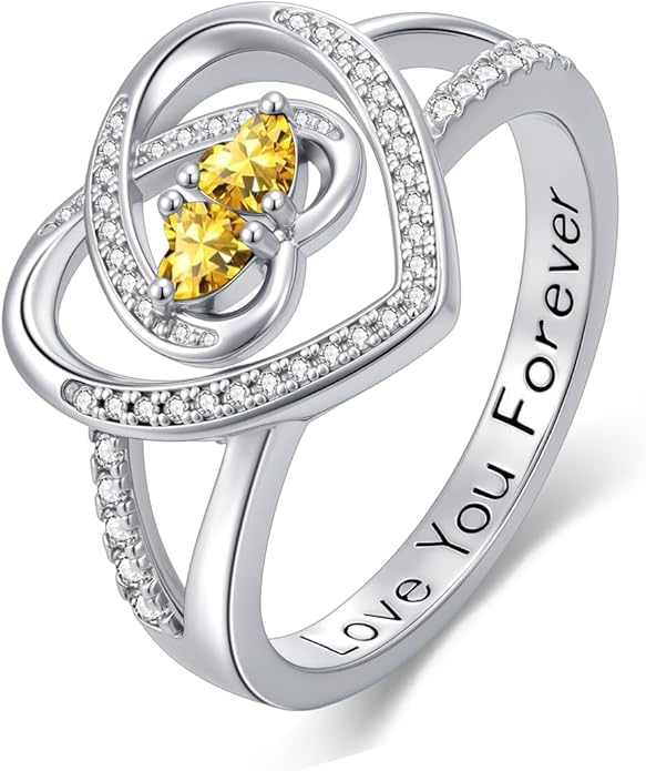 Valentine's Day Gifts for Women Birthstone Rings for Women Heart Statemet Engagement Eternity Wedding Promise Rings Jewelry Anniversary Christmas Valentine Mothers Day Birthday Gifts for Wife Her Girlfriend