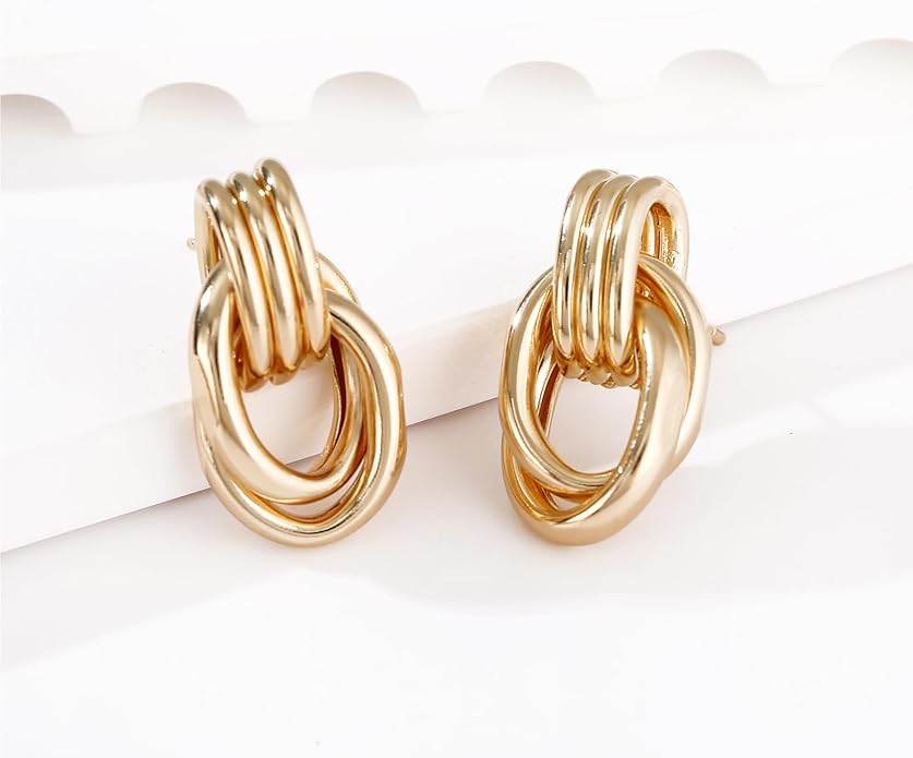 Gold/Silver Statement Geometric Earrings for Women Chunky Gold Knot Link Drop Dangle Earrings Trendy Jewelry Gift