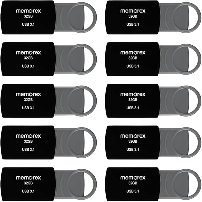 32GB Memorex USB 3.1 Flash Drive – Transfer Speeds Up to 10x Faster Than USB 2.0, Latest USB 3.1 Gen 1 Technology, Lightweight Design, for Daily File Management, Type-A Connector, 10-Pack