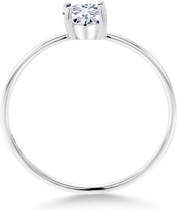Gem Stone King 10K White Gold Gemstone Birthstone Engagement Ring | Round 4MM | Wedding Engagement Solitaire Anniversary Promise Ring For Women | Available In Size 5, 6, 7, 8, 9
