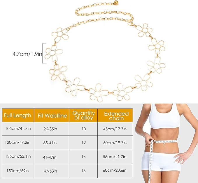 Small Flower Metal Belt Chain - Adjustable Waist Chain for Women's Dresses