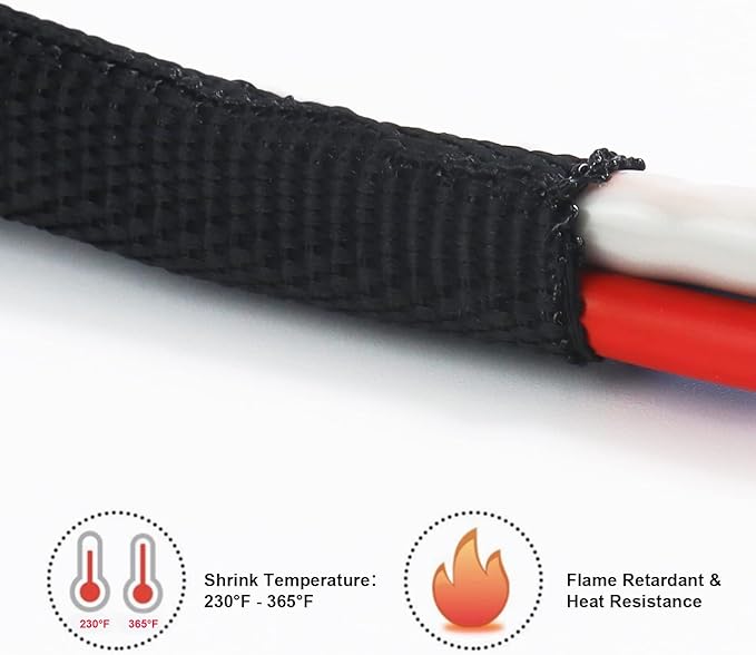 Braided Sleeving Heat Shrinkable Fabric 2:1 Ratio- Abrasion Protection Flexibility Wiring Harness Cable Sheath (3/8" ID, 16ft)