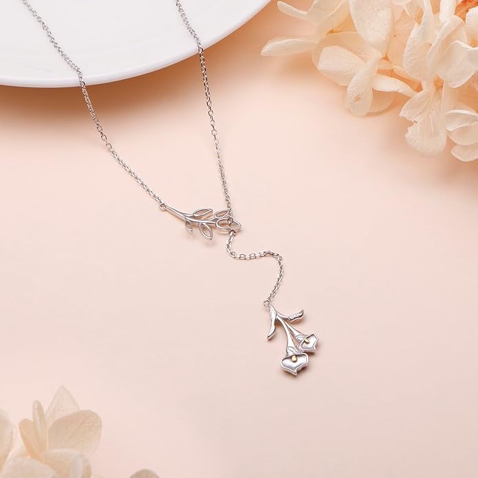 Long Necklace Sterling Silver Larait Bar Y Lariat Long Chain Drop Adjustable Necklace Gift for Her, 30"