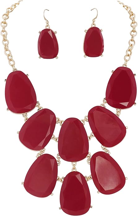Firstmeet Chunky Bubble Statement Collar Necklace with Earrings for Women