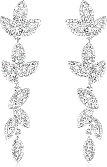 EAMTI Silver Dangle Earrings for Women Cubic Zirconia Marquise Bridal Wedding Earrings 925 Sterling Silver Post Engagement Earring