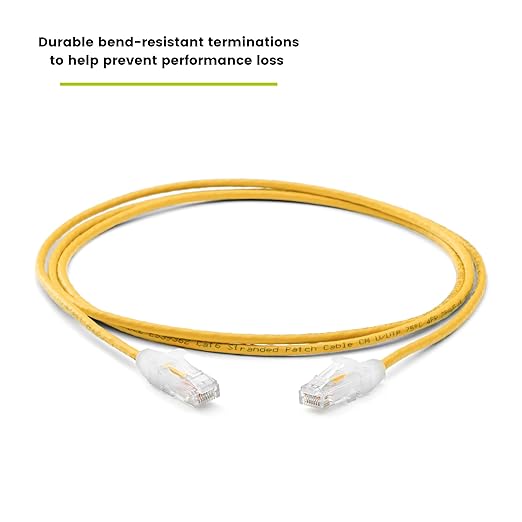 TRUECABLE Cat6 Component Rated Patch Cable, Unshielded (U/UTP), 7ft, Yellow, 28AWG Solid Copper, Snagless 10G High-Speed Ethernet Cable, PoE++ 4PPoE 100W, UL Listed, RoHS-3, 5 Pack
