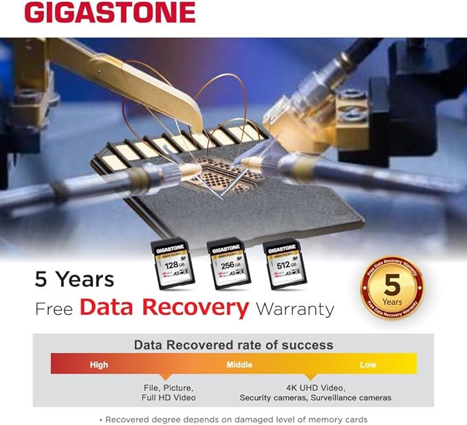 [5-Yrs Free Data Recovery] GIGASTONE 128GB SD Card 2-Pack, 4K Camera Pro MAX, A2 4K SDXC Memory Card High Speed 4K UHD Video Compatible with Canon Kodak Digital Camera, with 2 Mini case