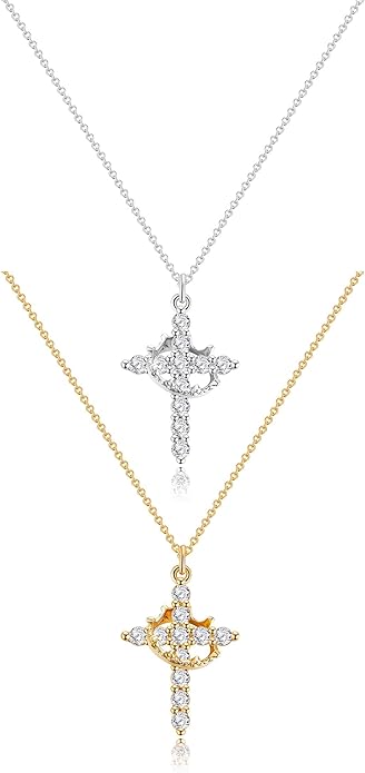 Tewiky Christian Gift Stocking Stuffers Cross Necklace for women-Dainty 14k Gold Plated/Silver Plated Pendant Necklaces Simple Cute Tiny Necklace Jewelry for Women
