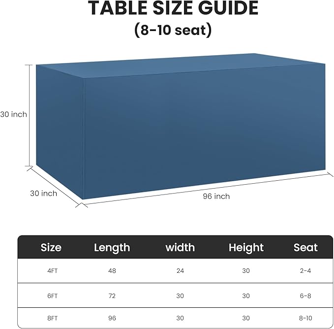 Ascoza 2 Pack Fitted Tablecloth for 8 Foot Rectangle 96 x 30 Inch Mediterranean Blue Table Covers Water Resistant Polyester Cloth for Folding, Parties,Display, Trade Show (Mediterranean Blue)