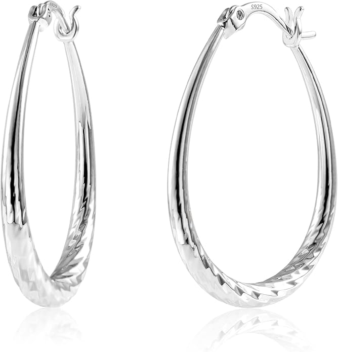 Silver Oval Hoop Earrings Hypoallergenic 14K Gold Plated Sterling Silver Lightweight Oval Hoop Earrings for Women Gilrs