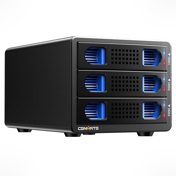 3 Bay 10Gbps Hard Drive Enclosure with Cooling Fan for 2.5“/3.5" SATA HDD/SSD with USB A/C 3.2 Gen 2, Support Hot Swappable, Daisy Chain Expansion, Tool-Free, DAS(NO RAID/NAS)