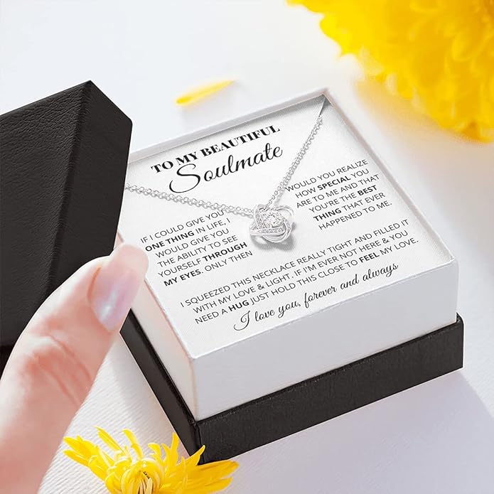 To My Beautiful Soulmate Necklace For Women, Necklace For Wife From Husband, Girlfriend Necklace From Boyfriend, Wife Birthday Gifts From Husband, Gifts Boxes For Women, Soulmate Necklace For Her