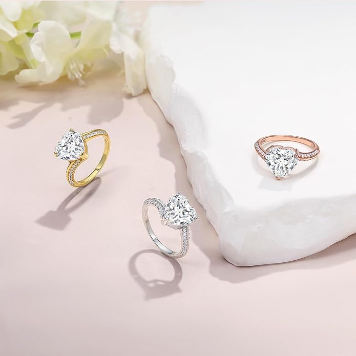 Elspeth 925 Sterling Silver Heart Engagement Ring for Women Heart Cut Cubic Zirconia Promise Ring Size 4-10