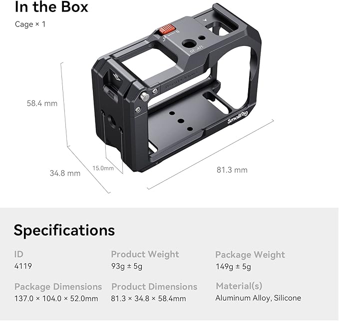 SmallRig Action 5 Pro Action 4 Action 3 Camera Cage for DJI, Protective Cage Compatible for DJI Mic, Protective Frame for Osmo Action 5 Pro Action 4 Action 3-4119C