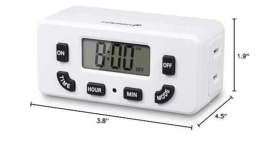 Fosmon Digital Timer for Electrical Outlets, Indoor 24 Hour Light Timer Programmable, Mini Plug in Outlet for Lamps, Fans, Grow Lights, 2 On/Off Programs, 15A/1875W, ETL Listed