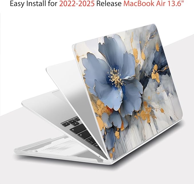 Teryeefi Compatible with A2681 A3113 A3240 MacBook Air 13.6 inch Case M2 M3 M4 Release 2022-2025,Protective Slim Cover + Keyboard Cover+OTG Adapter for 13.6 inch MacBook Air Liquid Retina, Art Florals