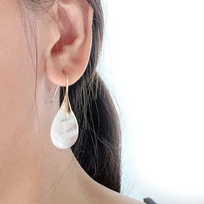 SELOVO Agate Teardrop Stone Grey Drop Earrings Fishhook Dangle Earrings for Women