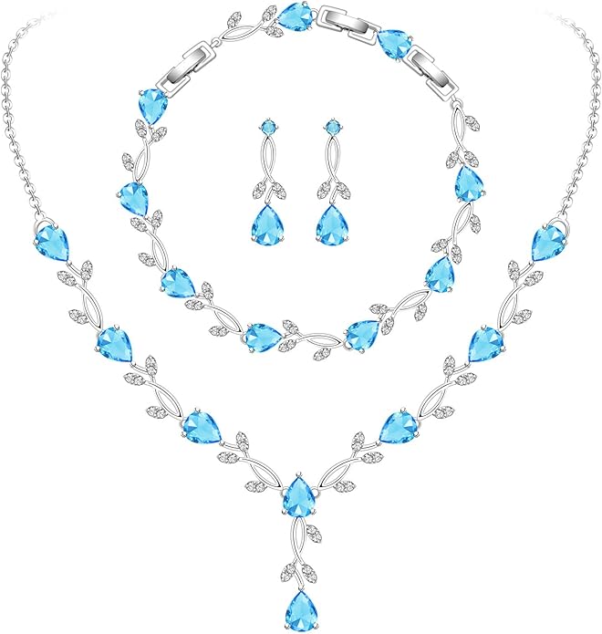 GZWHD Wedding Jewelry Sets for Bride Bridesmaid Women Cubic Zirconia Necklace Earrings Bracelet Set Gift for Mother Friend Wife Daughter Sister Party Prom Jewelry