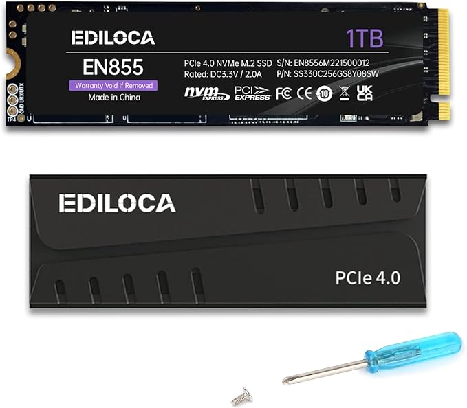 1TB PS5 SSD with Heatsink PCIe Gen4 NVMe M.2 Gaming SSD, 7400MB/s Read, 1GB DRAM Cache, 3D TLC | Internal Solid State Drive Compatible with PS5 & PC(EN855)