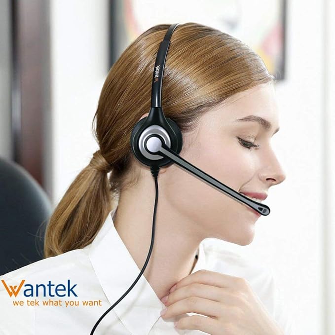 Wantek Cell Phone Headset Mono with Noise Canceling Mic, Wired Computer Headphone for iPhone Samsung Huawei HTC LG ZTE BlackBerry Smartphones and Laptop PC Mac Tablet with 3.5mm Jack(F600J35)