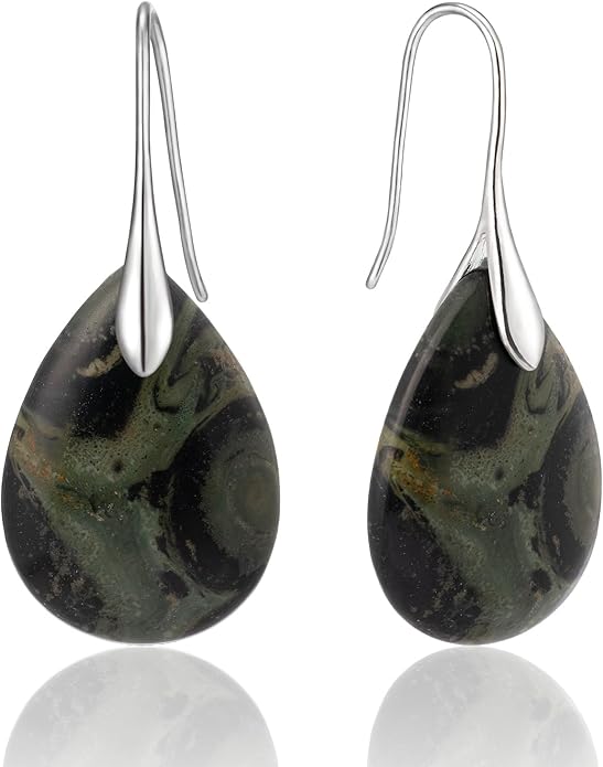 SELOVO Agate Teardrop Stone Grey Drop Earrings Fishhook Dangle Earrings for Women